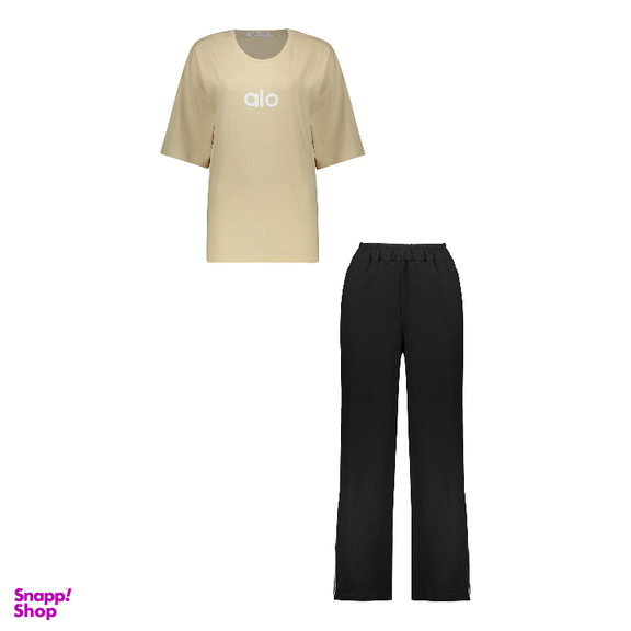 ست تیشرت و شلوار زنانه لوینت مدل alo کد 6404 رنگ کرم روشن