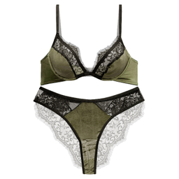 ست شورت و سوتین زنانه نوشه پوش مدل فنردار توری کد 85003 رنگ سبز زیتونی