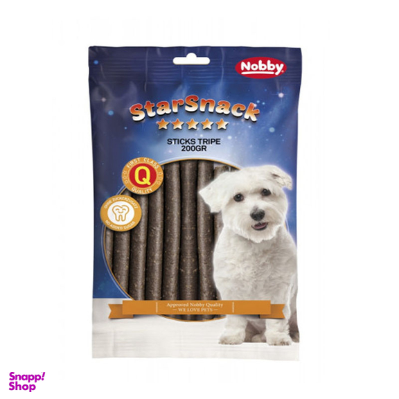 تشویقی سگ نوبی مدل sticks with tripe طعم گوشت گوسفند و سیرابی وزن 200 گرم