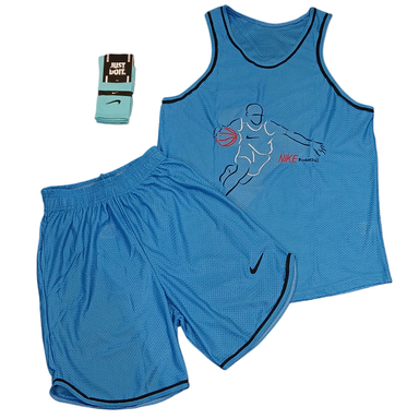 ست تاپ و شلوارک و جوراب ورزشی مردانه مدل بسکتبالی کد 1515 رنگ آبی