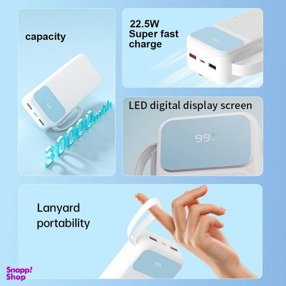 پاوربانک پی زد ایکس مدل V30 Fast Charge 22.5W Cabled ظرفیت 20000 میلی آمپر ساعت