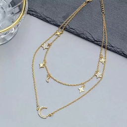 گردنبند زنانه طرح ماه و ستاره و الماس مدل آریا چند رج کد 08