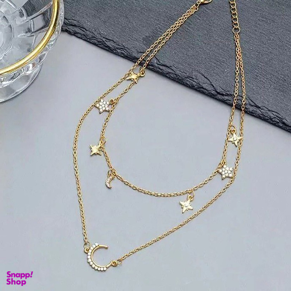 گردنبند زنانه طرح ماه و ستاره و الماس مدل آریا چند رج کد 08