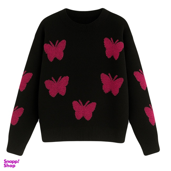 ست پلیور و دامن زنانه مدل پروانه 02 رنگ سرخابی