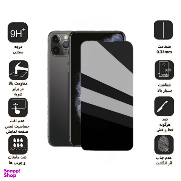 محافظ صفحه نمایش شیشه ای گوشی موبایل زیفرند مدل Privacy مناسب اپل iPhone 11 Pro