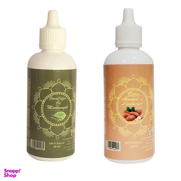 روغن تقویت کننده مو ، مژه و ابرو مرهم یاب مدل بادام تلخ و قهوه سبز حجم 80 میلی لیتر مجموعه 2 عددی