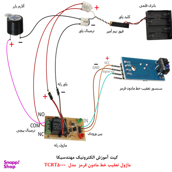 کیت آموزش الکترونیک مهندسیکا مدل ماژول تعقیب خط مادون قرمز TCRT5000-014