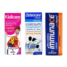 پک شربت استئوکر و شربت ایمونیس ویتابیوتیکس و شربت کیدی کر شرکت میر مجموعه 3 عددی