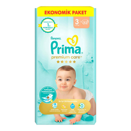 پوشک بچه پریما مدل New Premium Care سایز 3 بسته 52 عددی