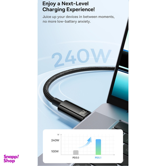 کابل تبدیل USB-C بیسوس مدل (TUNGSTEN GOLD (240W طول 2 متر