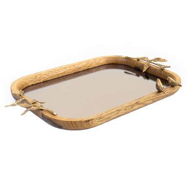 سینی مستطیل کف آینه ای گلد گیش مدل گلدن برد سایز بزرگ کد GK829508