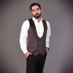 جلیقه مردانه مدل مخمل چهارخانه رنگ نسکافه ای