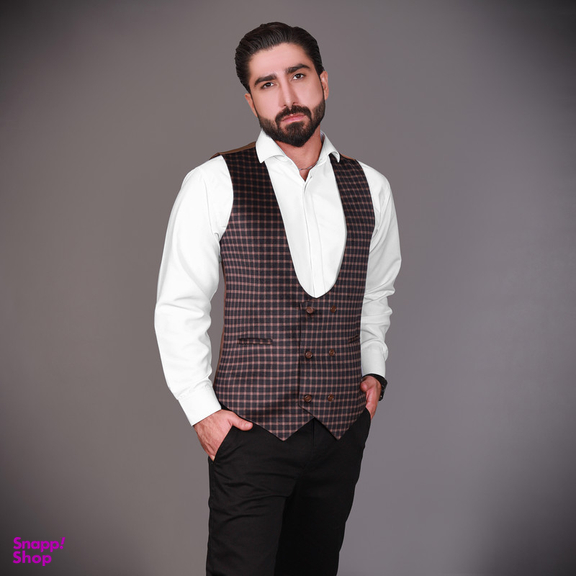 جلیقه مردانه مدل مخمل چهارخانه رنگ نسکافه ای