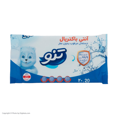 دستمال مرطوب تنو مدل آنتی باکتریال بسته 20 عددی