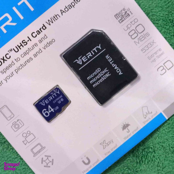 کارت حافظه MicroSD وریتی مدل U3/80m ظرفیت 64 گیگابایت به همراه آداپتور