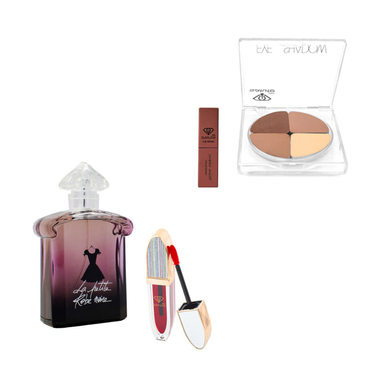 ست سایه چشم 601 و تینت لب 392 سالوته پرو به همراه ادوپرفیوم نایس پاپت مدل Guerlain و یک عدد رژلب مایع هدیه