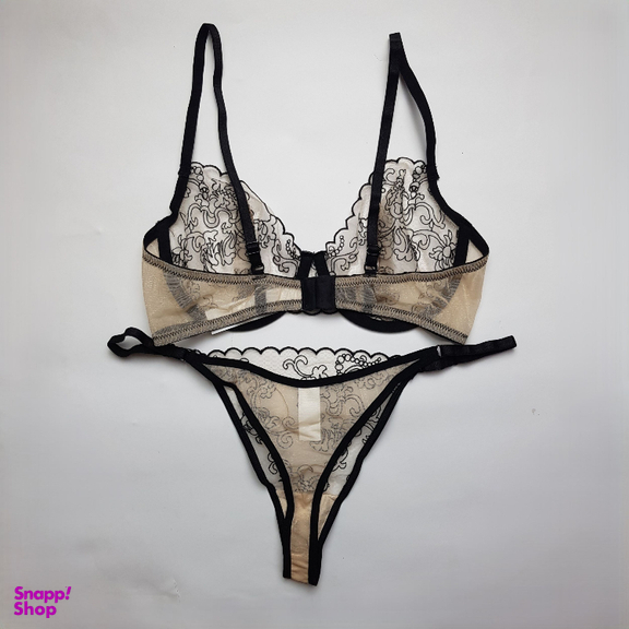 ست سوتین و شورت زنانه برتا مدل توری کد 2020OZB رنگ نسکافه ای