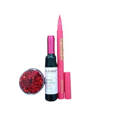 گلیتر پری دریایی مدل شنی به همراه خط چشم اوآدسو و تینت لب شامپاینی کد Fm-2024-5 مجموعه 3 عددی