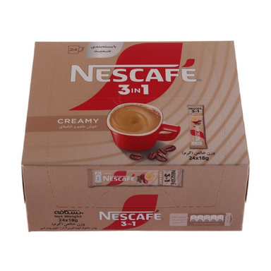 پودر مخلوط قهوه فوری 3×1 کرمی نسکافه وزن 18 گرم بسته 24 عددی