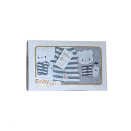 ست لباس نوزاد طرح خرس کد 135 رنگ طوسی مجموعه ۵ عددی