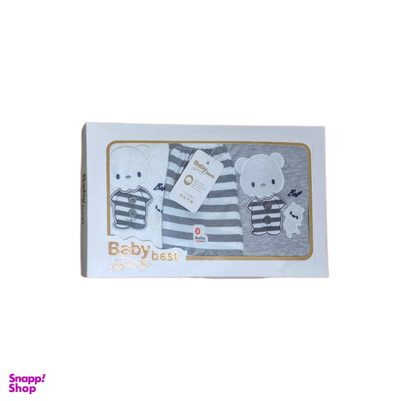 ست لباس نوزاد طرح خرس کد 135 رنگ طوسی مجموعه ۵ عددی