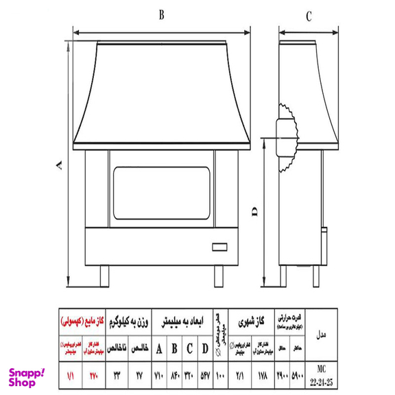 بخاری گازی نیک کالا مدل MC24