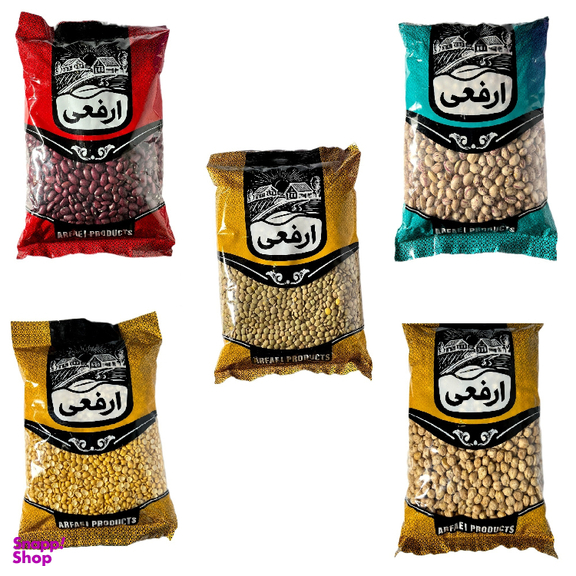 پک حبوبات ارفعی وزن 900 گرم مجموعه ۴ عددی به همراه عدس ارفعی وزن 900 گرم به صورت هدیه