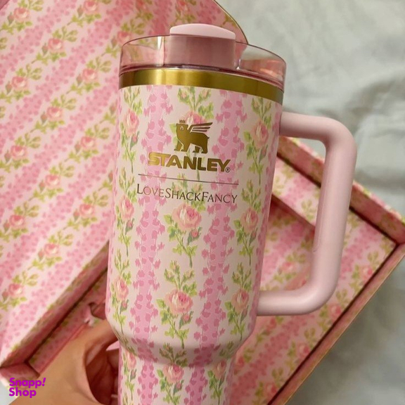 تراول ماگ استنلی مدل tumbler طرح گل جعبه کادویی ظرفیت 1180 میلی لیتر
