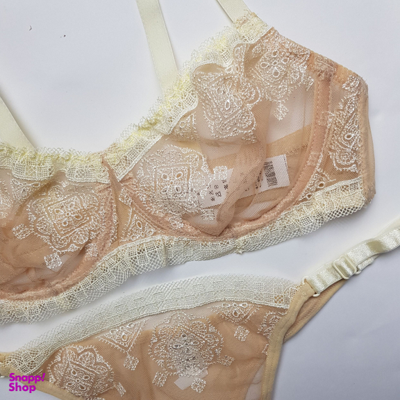 ست شورت و سوتین زنانه برتا مدل توری کد 2420C رنگ کرم