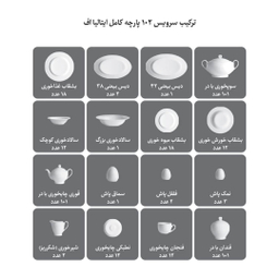 سرویس چینی 102 پارچه غذا خوری چینی زرین ایران سری ایتالیا اف مدل ویلیج درجه یک 12 نفره