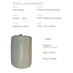 کيسه خواب 18- درجه نیچرهایک مدل Envelope W Hat Washable Cotton Sleeping Bag M400 کد MSD02