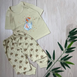 ست تیشرت و شلوار دخترانه مدل فیل کد 4068 رنگ کرم