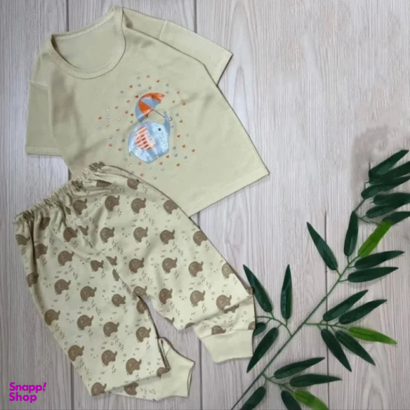 ست تیشرت و شلوار دخترانه مدل فیل کد 4068 رنگ کرم