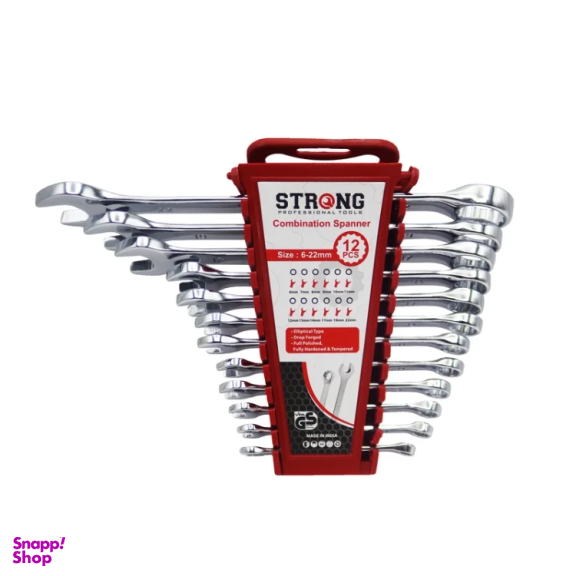 آچار یکسر تخت و یکسر رینگی استرانگ مدل YP-IND-6/22MM مجموعه 12 عددی