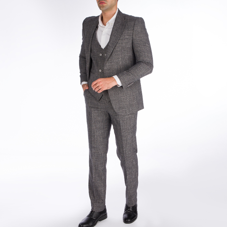 ست کت و شلوار و جلیقه آیکت مدل اسلیم فیت افکت دار کد 2 رنگ طوسی