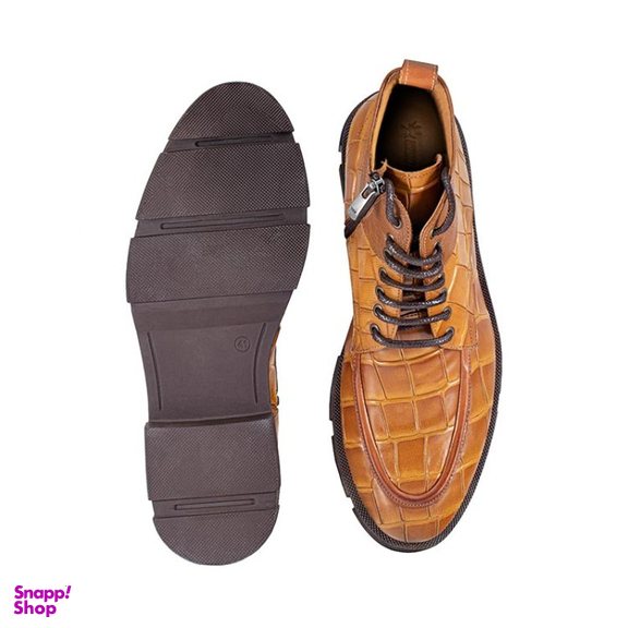 نیم بوت مردانه نوین چرم مدل 7027 MS3222 رنگ عسلی