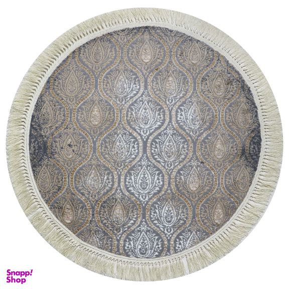 فرش گرد طرح درباری رنگ زمینه طوسی