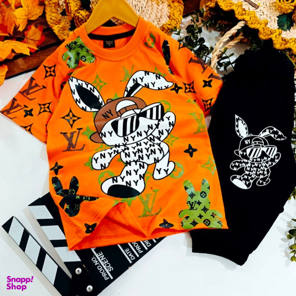 ست تیشرت و شلوارک مدل ال وی رنگ نارنجی