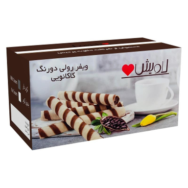 ویفر رولی دورنگ کرمدار کاکائو لاویش وزن 1 کیلوگرم
