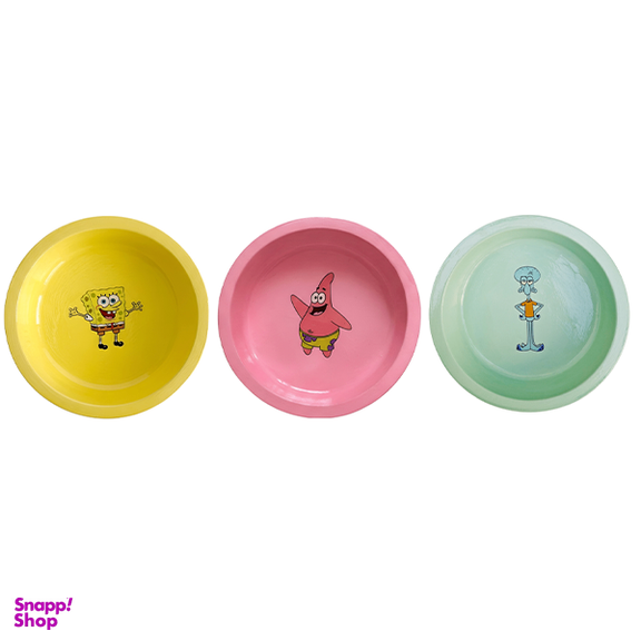 ظرف آب و غذای سگ و گربه مدل باب اسفنجی و دوستان کد 87 ست سه عددی
