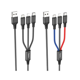 کابل تبدیل 3 کاره USB به لایتنینگ و MicroUSB و USB-C هوکو مدل X76 3IN1 طول 1 متر