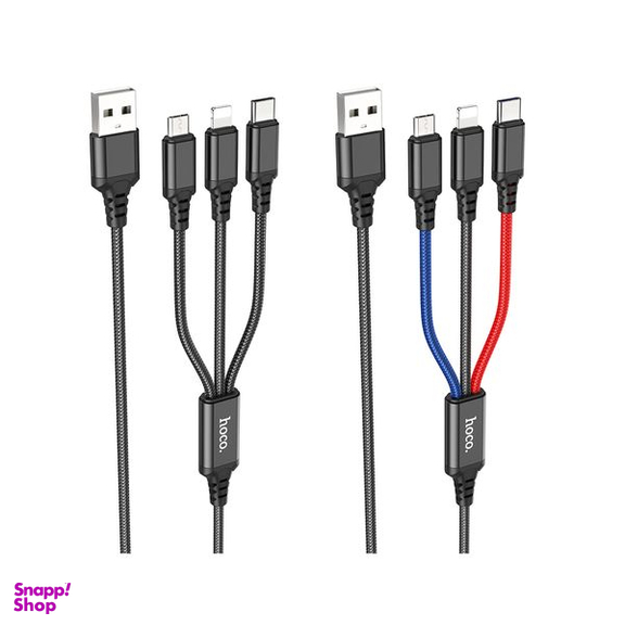 کابل تبدیل 3 کاره USB به لایتنینگ و MicroUSB و USB-C هوکو مدل X76 3IN1 طول 1 متر