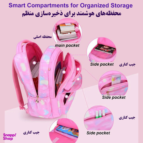 کوله پشتی مدرسه کد 5070 به همراه کیف ظرف غذا و جامدادی