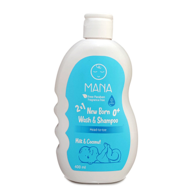 شامپو بچه مانا مدل پروتئین شیر و روغن نارگیل حجم 400 میلی لیتر