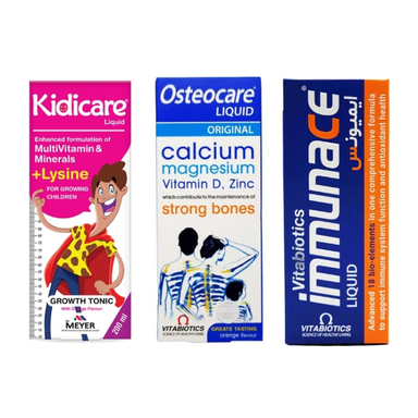 پک شربت استئوکر و شربت ایمونیس ویتابیوتیکس و شربت کیدی کر شرکت میر مجموعه 3 عددی
