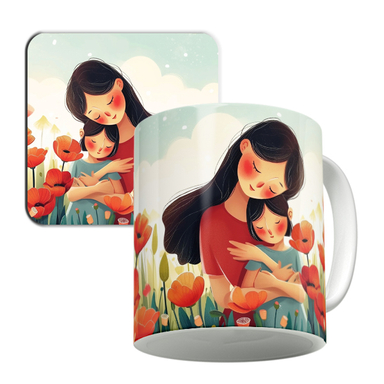 ماگ لاژید مدل مادر و کودک کد NW 013 به همراه زیرلیوانی