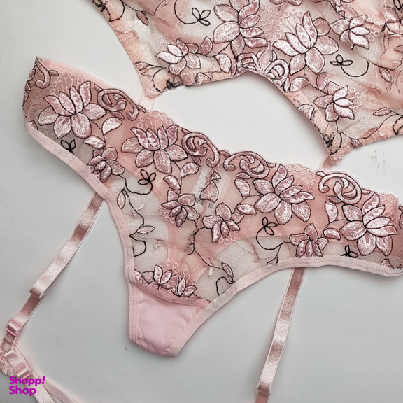 لباس خواب زنانه برتا مدل توری فنردار کد 2600EMP رنگ صورتی چرک