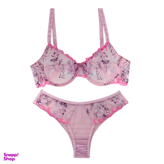 ست شورت و سوتین زنانه نوشه پوش مدل فنردار توری کد 88827 رنگ یاسی