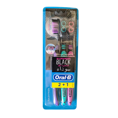 مسواک ذغالی اورال بی مدل Medium Black بسته 3 عددی