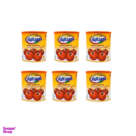 رب گوجه فرنگی همدانیان وزن 800 گرم بسته 6 عددی